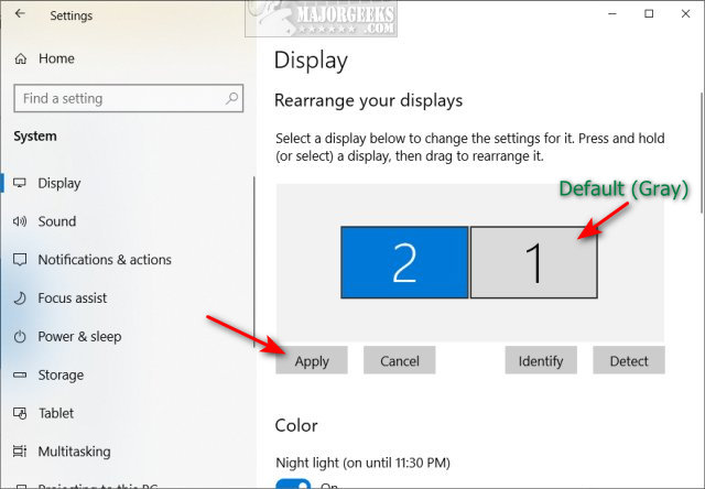 how to set primary display in windows 10